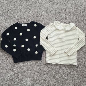 H&M Black polka dot sweater and white top 4T